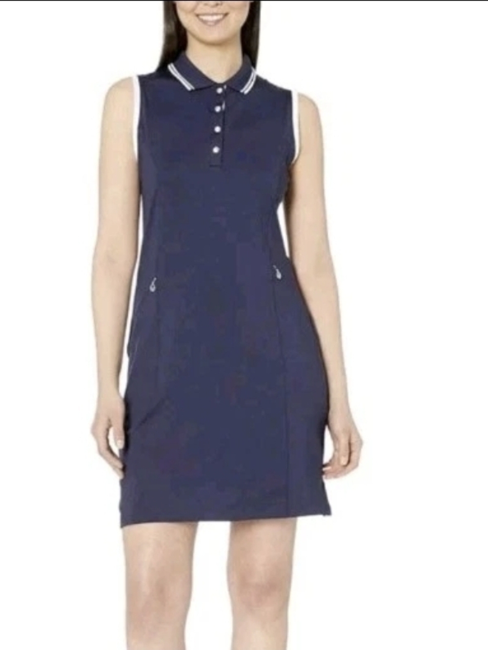 Callaway Women’s Opti-Dri Sleeveless Golf Dress Navy Blue Polo Collar Zip.
